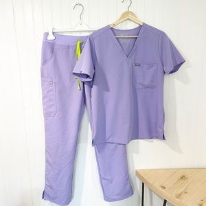 Figs Lavender Dew Catarina Top & Kade Cargo Bottoms Scrub Set - MEDIUM
